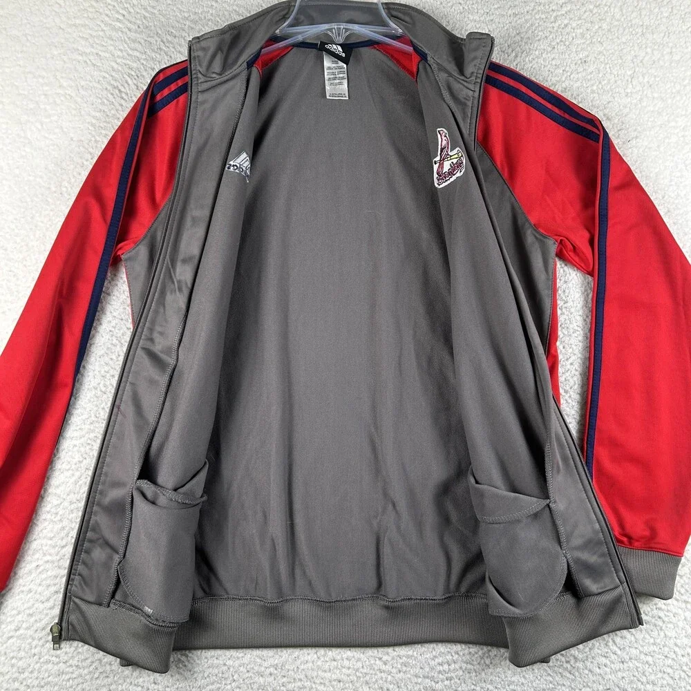 St. Louis Cardinals Jacket Youth 18 Gray Red MLB Baseball Adidas Track Full Zip